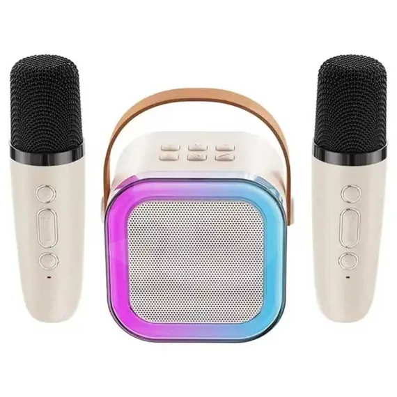 Sistem karaoke portabil K12 cu două microfoane wireless Bluetooth și boxă RGB