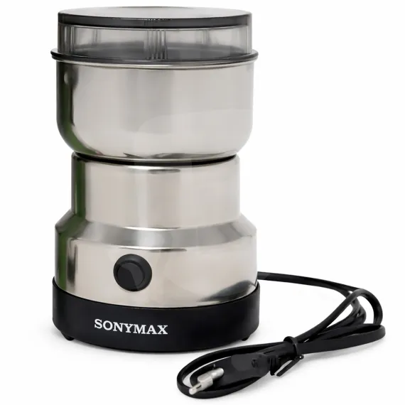 Râșniță electrică SONYMAX SN-001 din inox cu buton frontal și design compact