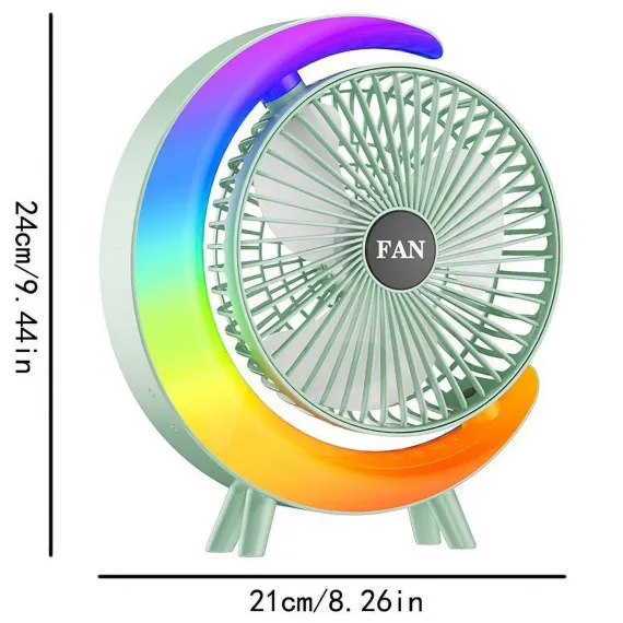 Ventilator de birou USB cu lumini colorate, dimensiuni compacte