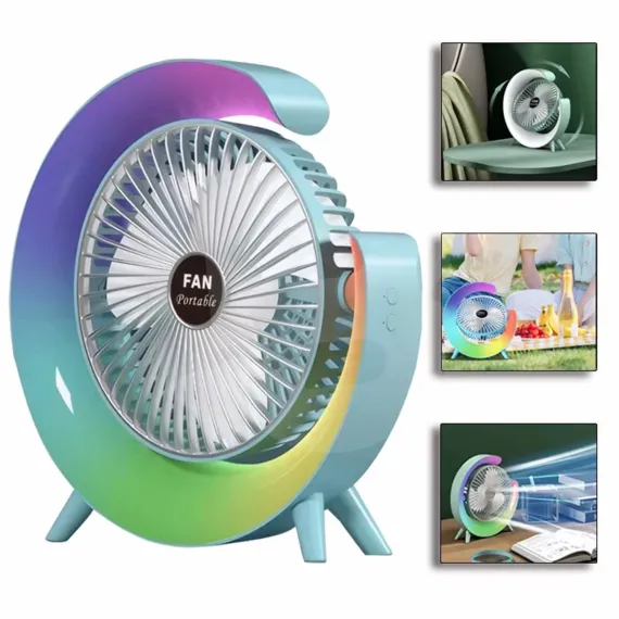 Ventilator USB de birou cu lumini colorate integrate și carcasă ABS