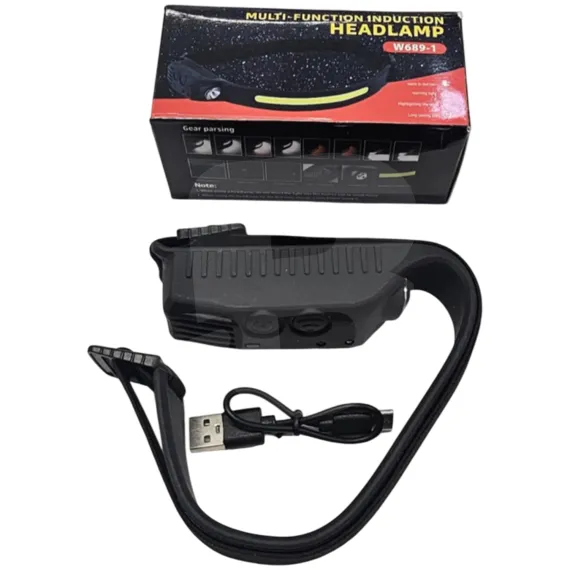 Lanternă frontală LED cu inducție, reîncărcabilă USB-C, model W689-1