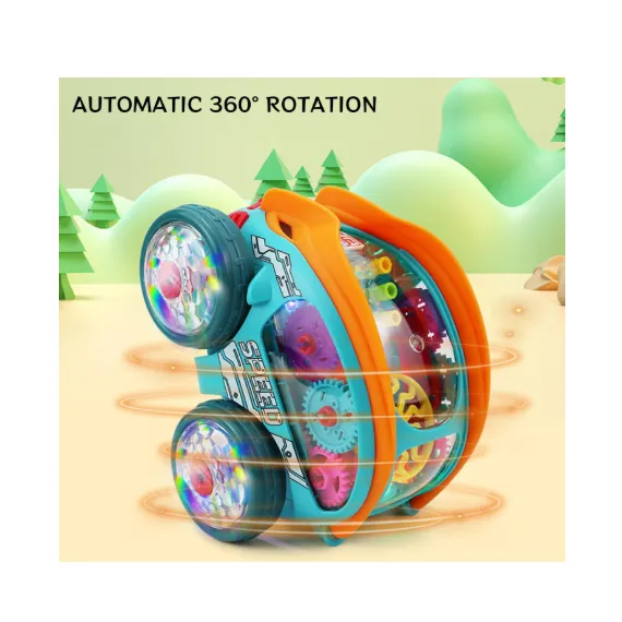 Masina cu lumini si sunete, Jucarie interactiva si distractiva, transparenta, rotativa 360 de grade, care se rostogoleste 6511110046702 CON-234