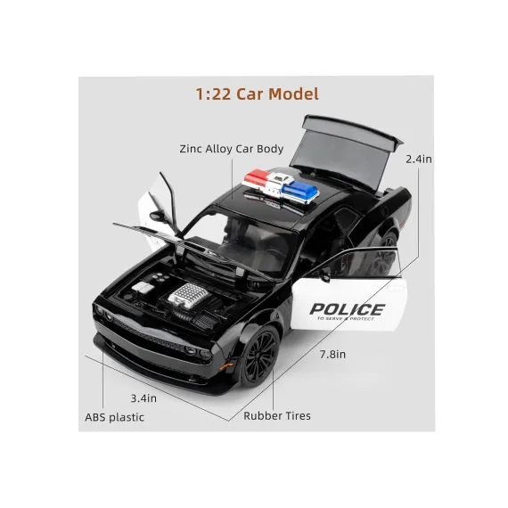 Masina metalica Politie , Sunete si lumini, Usile, capota si portbagajul se deschid 6511110049147 CON-159