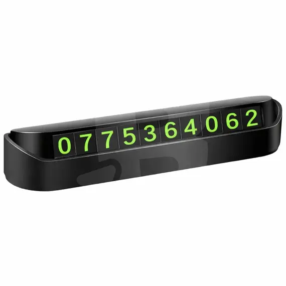 Placă număr telefon parcare auto cu afișaj verde și capac de confidențialitate