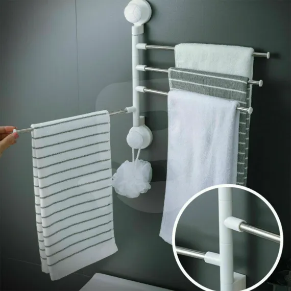 Suport pentru prosoape cu ventuză, fără găuri, rotativ 180°, ABS și oțel inoxidabil