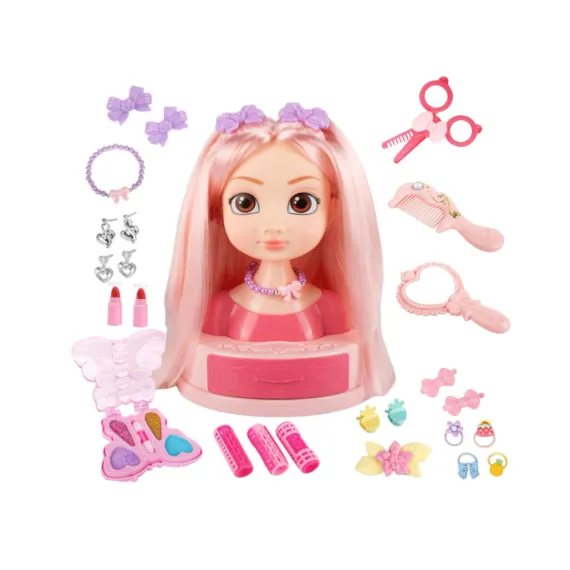 Cap de păpușă Veitch Fairytales cu 19 accesorii pentru coafat și machiaj