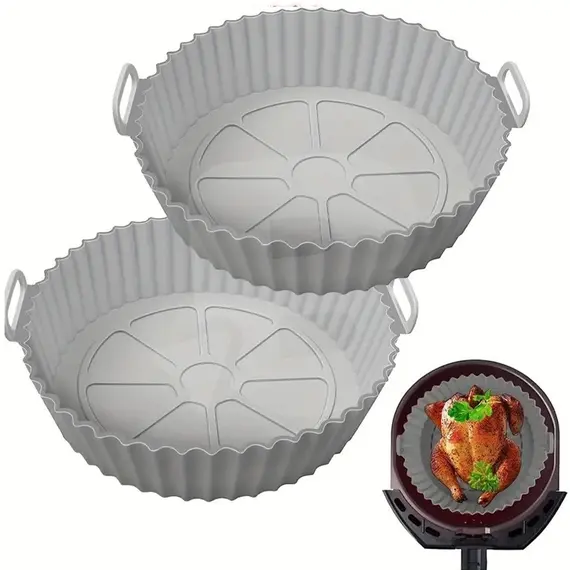 Farfurie din silicon reutilizabilă pentru friteuză cu aer cald, culoare gri, 20 cm