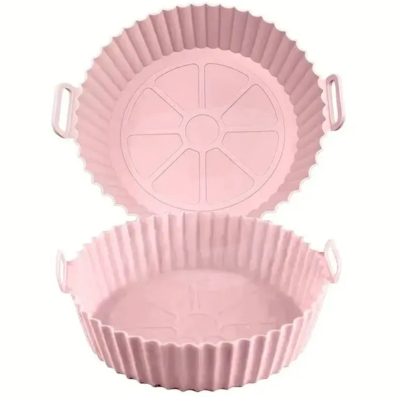 Farfurie din silicon reutilizabilă pentru friteuză cu aer cald, rotundă, cu mânere, 20 cm