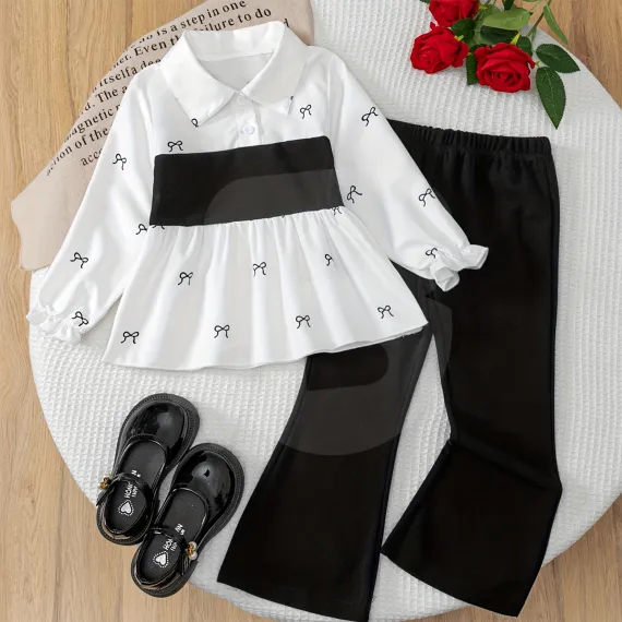Set haine fete alb-negru cu cămașă și pantaloni vedere generală