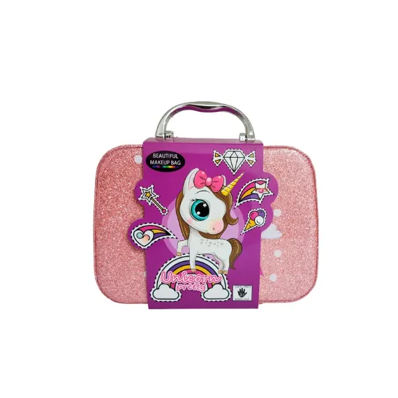 Trusă cosmetice copii cu design unicorn roz și gentuță