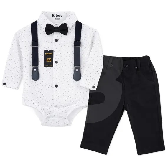 Costum bebeluși băiat bleumarin 3 piese pantaloni body și bretele