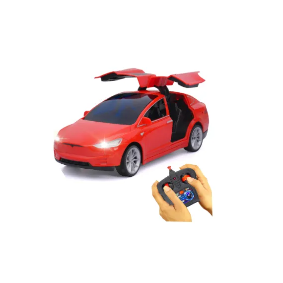 Mașină Metalică Tesla Model X cu Telecomandă (R/C), Deschidere Uși, Sunete, Lumini și Ejector de Fum, Lungime 21 cm