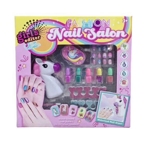 Set Spa Manichiură pentru Copii Just My Style, Tematică Unicorn, Include Uscător de Unghii Motorizat, Lacuri și Stickere, Multicolor