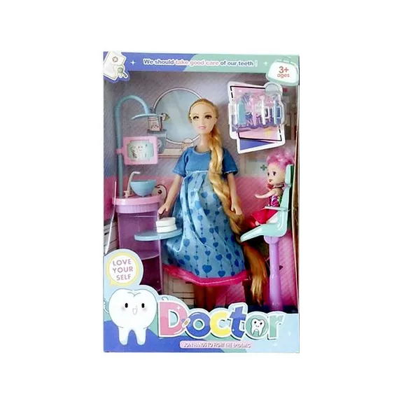 Set Păpușă Doctor cu Figurină Bebe, Accesorii Medicale și Masă de Consultații, Înălțime Păpușă 30 cm, Multicolor