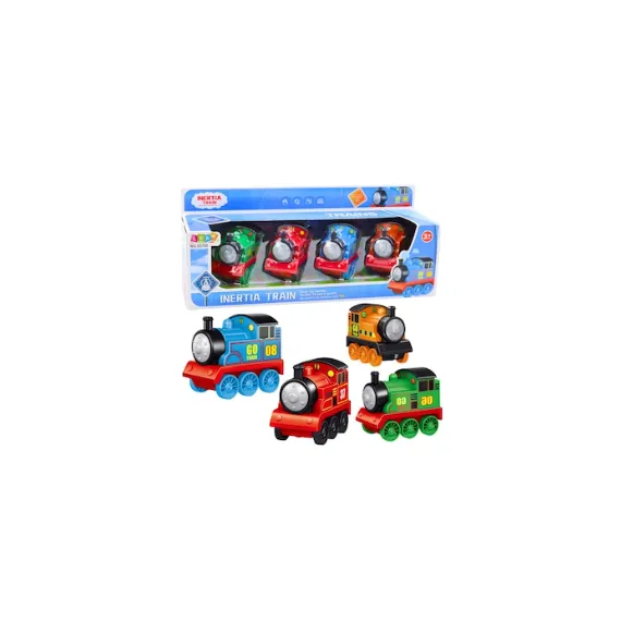 Set 4 locomotive educative colorate cu mecanism de inerție