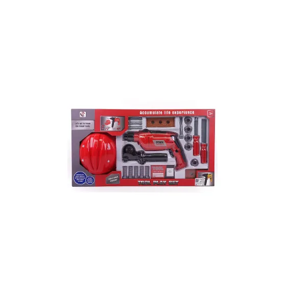 Set de Construcție "Junior Engineer", cu Bormașină Electrică, Cască de Protecție și 15+ Unelte de Bricolaj