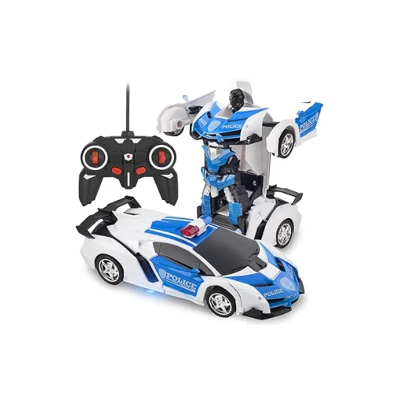 Robot Mașină de Poliție 2-în-1 cu Telecomandă, Transformare Automată, Lumini și Sunete