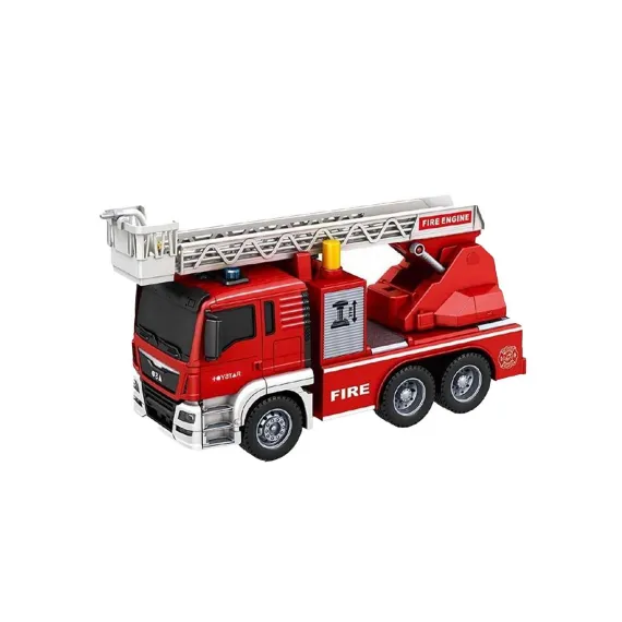 Camion de Pompieri Interactiv, Scara 1:16, Braț Extensibil, Pompă de Apă Reală, Efecte Luminoase și Sonore, Lungime 28 cm, Roșu