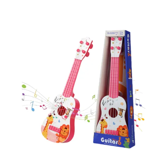 Chitară de Jucărie "Fan Wingda", 21 inch (56 cm), cu 4 Corzi Reglabile și Design Colorat cu Animale