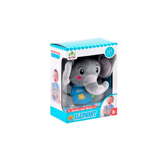 Elefant interactiv din plus moale "Press & Play", cu sunete, melodii si lumini pentru bebelusi