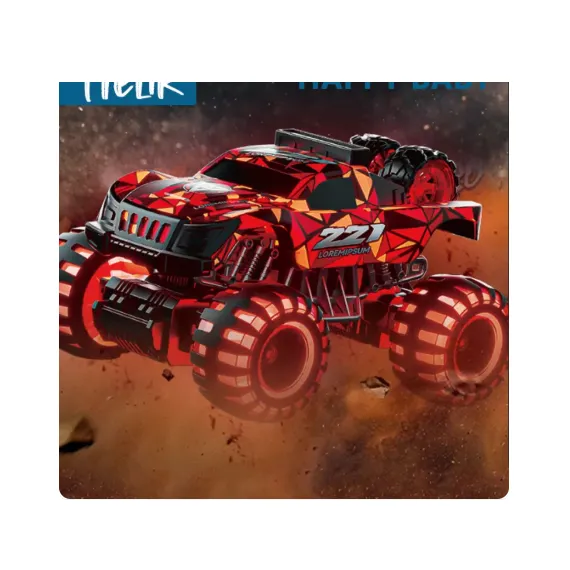 Mașină Monster RC cu LED în mișcare pe teren accidentat