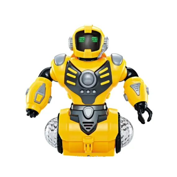 Robot Electric de Jucărie, Rotativ 360°, Mișcare Interactivă, Efecte de Lumini LED și Muzică, Înălțime 20 cm, Galben Strălucitor