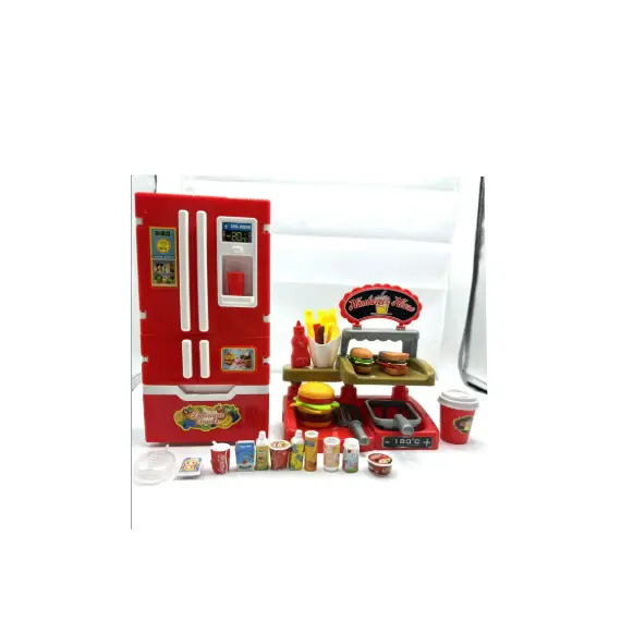 Mini frigider de jucărie cu stand fast food și accesorii incluse