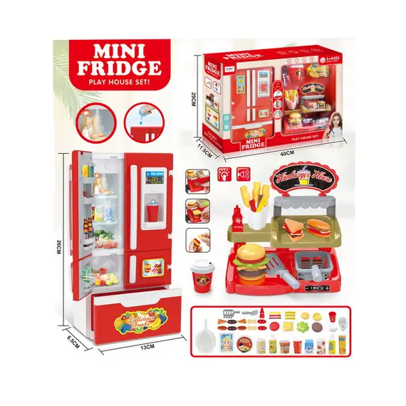 Set de joacă bucătărie fast food cu mini frigider și accesorii