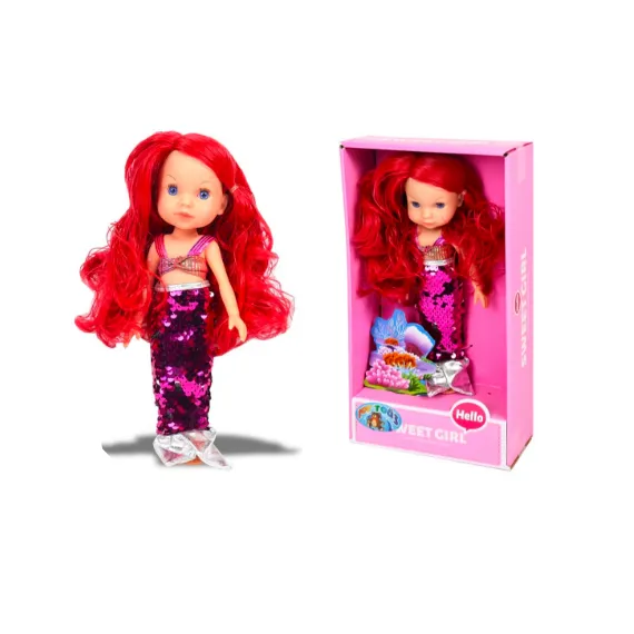 Păpușă Sirenă Prințesă, Coadă Articulată cu Sclipici, Accesorii de Coafat Incluse, Înălțime 30 cm, Multicolor