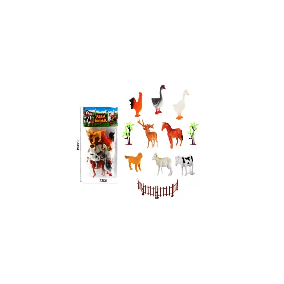 Set Complet 8 Figurine Animale de Fermă, Include Elemente de Gard, Modele Realiste, Material Rezistent, Dimensiuni 8-12 cm