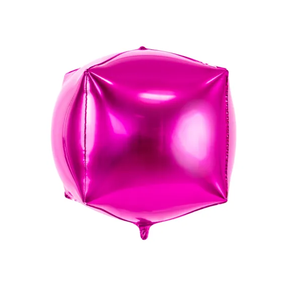 Balon din folie metalica forma cubica 4D roz 35x35x35 cm pentru decor evenimente