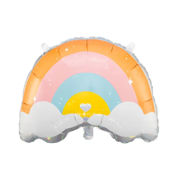 Balon din folie metalica forma Curcubeu cu norisori 55x40 cm pentru petreceri copii