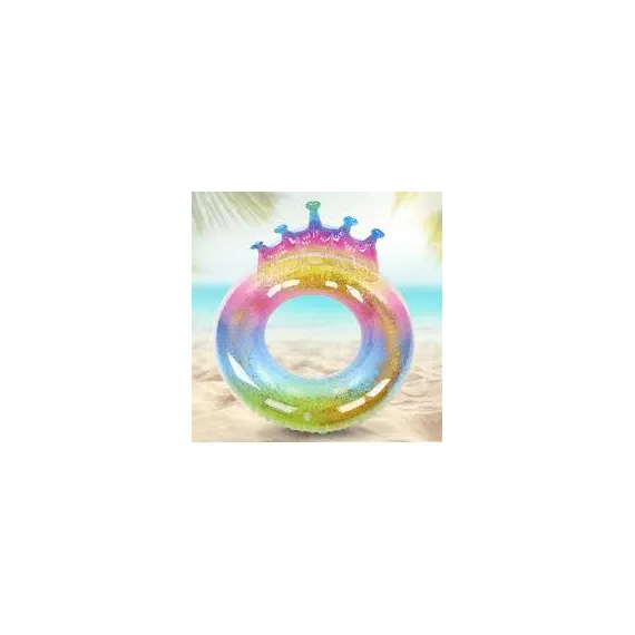 Colac de Înot în Formă de Coroană, Model Rainbow Multicolor, Material Rezistent, Diametru 70 cm, Ideal pentru Piscină și Mare