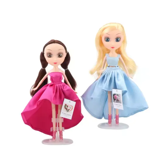 Set Păpușă Princess 3D Big Eyes cu Rochie de Seară și Suport