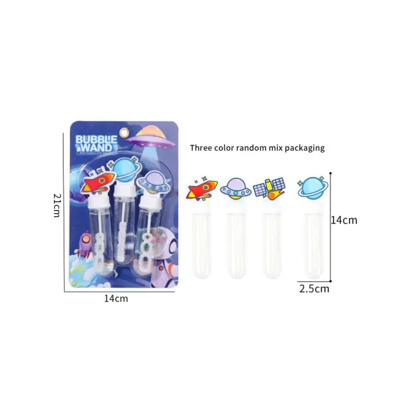 Set 3 tuburi solutie pentru baloane de sapun cu bagheta si figurine tematice spatiale