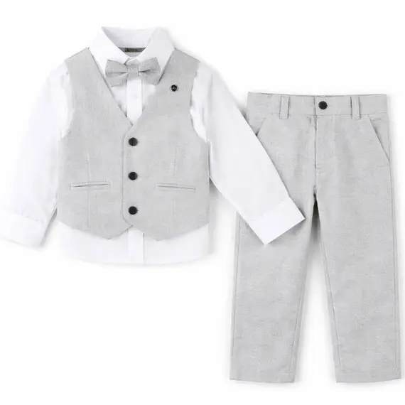 Costum elegant băiat gri 4 piese 5–8 ani set complet