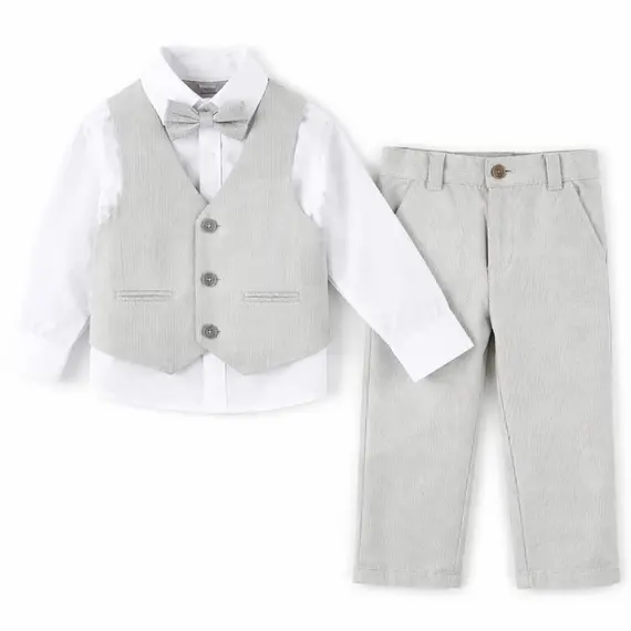 Costum elegant băiat gri-bej 4 piese 5–8 ani set complet
