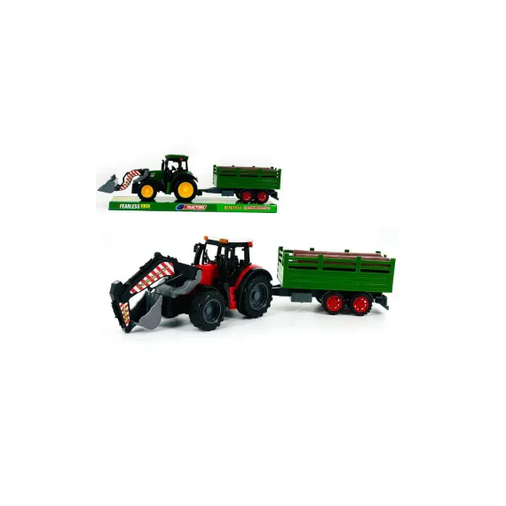 Tractor de Jucărie cu Cupă Mobilă, Remorcă Forestieră și Bușteni Incluși, Ansamblu de Lucru 46 cm