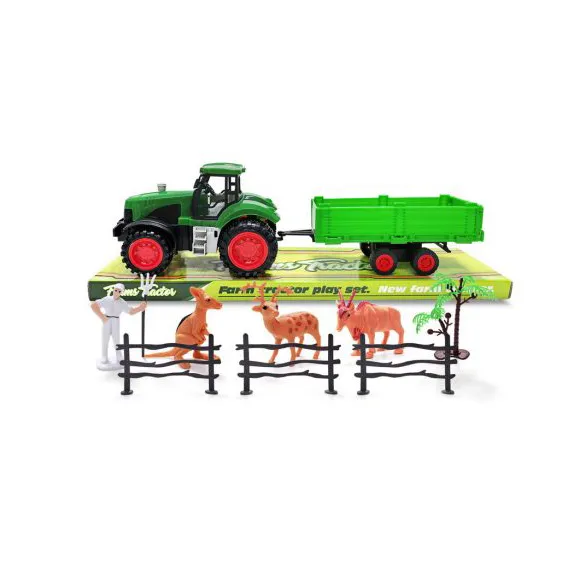 Tractor de Jucărie cu Remorcă pentru Animale Sălbatice, Set Interactiv de Expediție, 28 cm