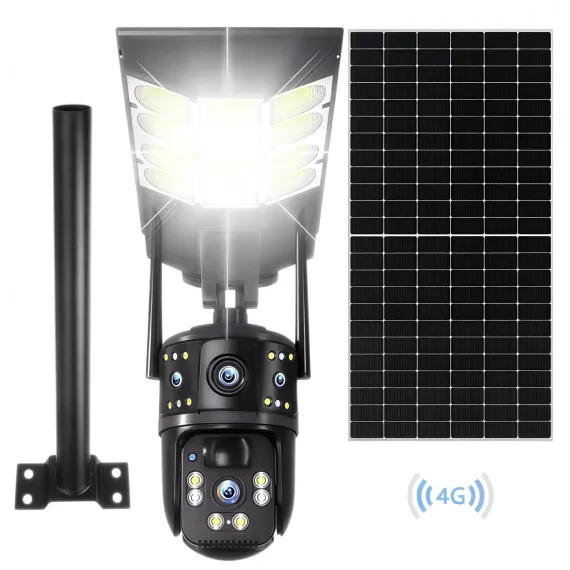 Cameră Supraveghere 4G Ultra HD 8MP, Lampă Stradală cu Încărcare Solară, Zoom Dual Lens, Urmărire Automată, Comunicare Bidirecțională și Suport Bară Metalică 45 cm