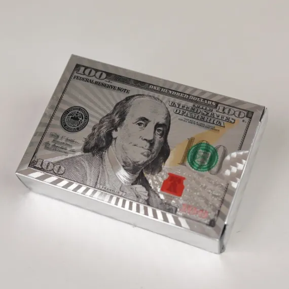 Set 10 Pachete Cărți de Joc Profesionale din Plastic, Design "100 Dollars", Rezistente la Apă și Flexibile