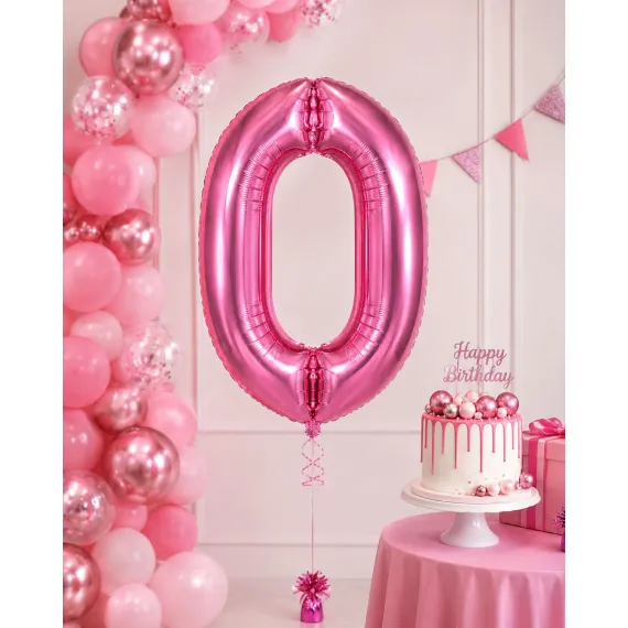 Balon din folie de aluminiu, Cifra 0, Roz metalizat, înălțime 81 cm (32 inch)