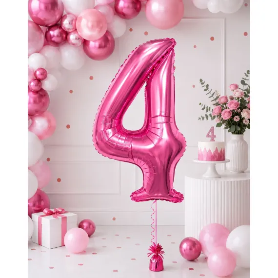Balon din folie de aluminiu, Cifra 4, Roz metalizat, înălțime 81 cm (32 inch)
