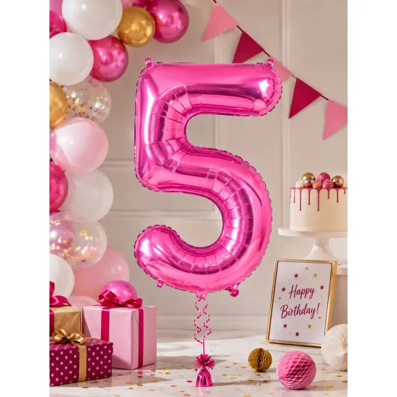 Balon din folie de aluminiu, Cifra 5, Roz metalizat, înălțime 81 cm (32 inch)