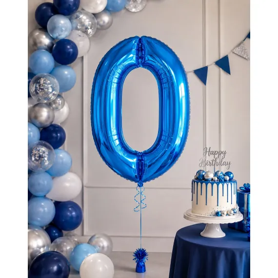 Balon din folie de aluminiu, Cifra 0, Albastru, înălțime 81 cm (32 inch)