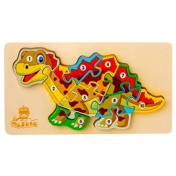 Puzzle Clasic din Lemn pentru Copii, Model Dino 4 cu Cifre de la 1 la 10, Joc Educativ și Logico-Matematic