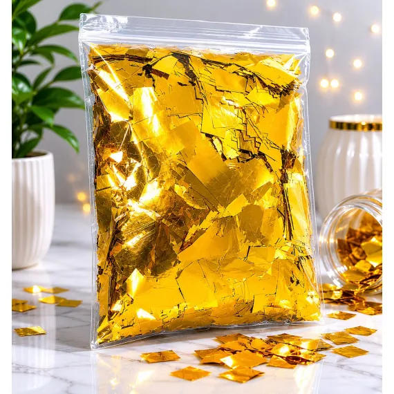 Confeti Glitter Auriu Metalizat din PET, Formă Dreptunghiulară, Dimensiune 5x2 cm