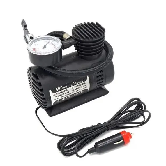 Mini Compresor Auto Portabil 12V cu Manometru, 300 PSI, pentru Anvelope, Biciclete și Mingi