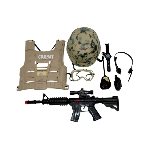 Set de Jucării Armată de Camuflaj pentru Copii, cu Vestă Tactică, Cască, Pușcă și Accesorii Militare