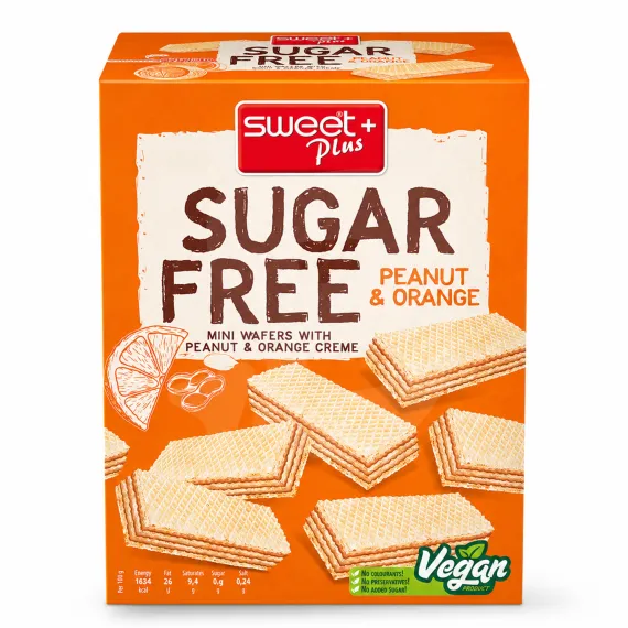 Mini napolitane Sweet Plus Sugar Free cu cremă de portocale și arahide fără zahăr, 180g